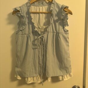 Light Blue Ruffled Women's Top